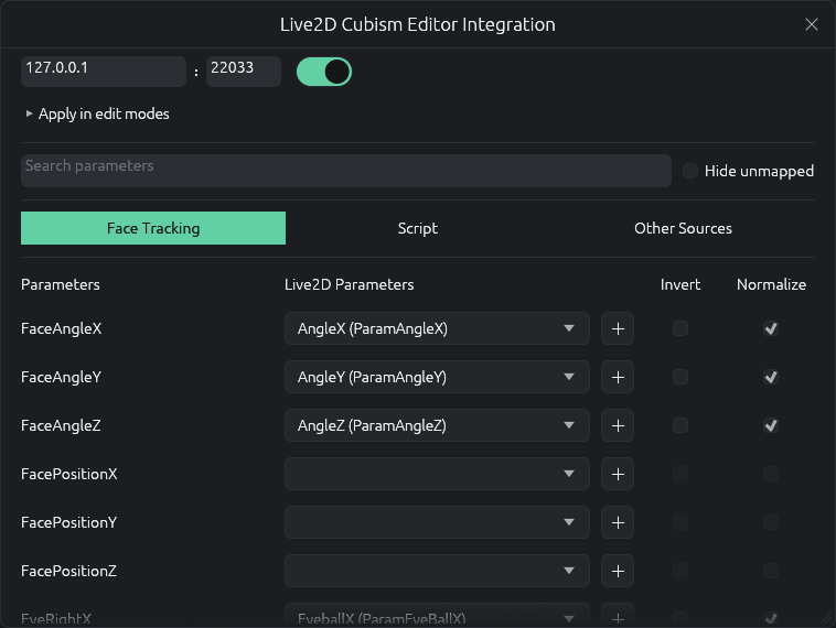VParamix Live2D integration settings